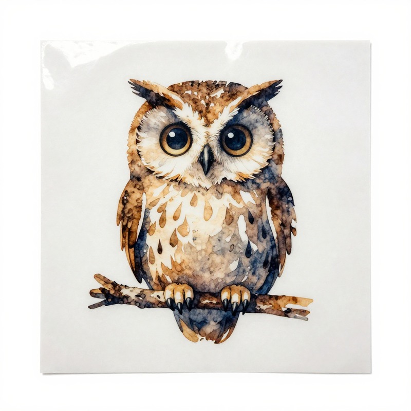 Iron On Patch - Vinyle thermocollant HTV motif hibou aquarelle,